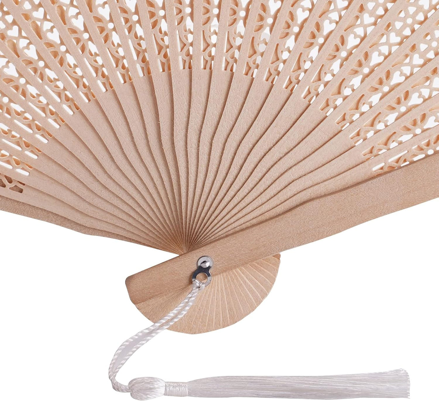 50 Sets Wooden Hand Fan Wood Handheld Folding Fans with Organza Bags and Thank You Tag and Tassels Wedding Party Favors