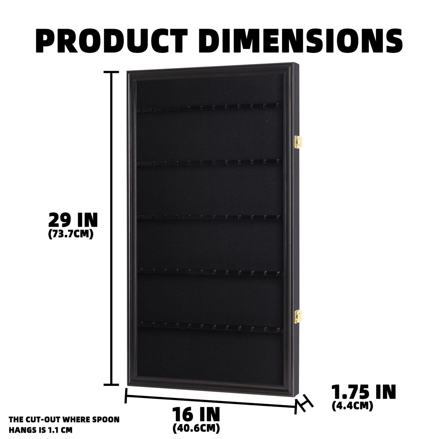 DisplayGifts 60 Souvenir Spoon Tea Spoon Display Case Rack Holder Wall Cabinet Collection Frame with UV Protection, Lockable Door (Cherry Finish)