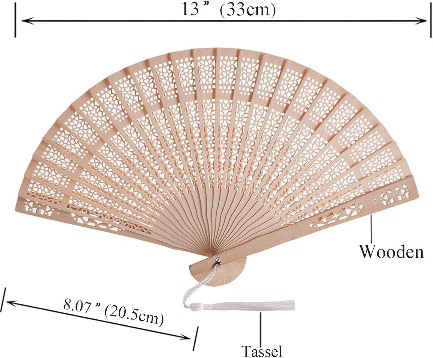50 Sets Wooden Hand Fan Wood Handheld Folding Fans with Organza Bags and Thank You Tag and Tassels Wedding Party Favors