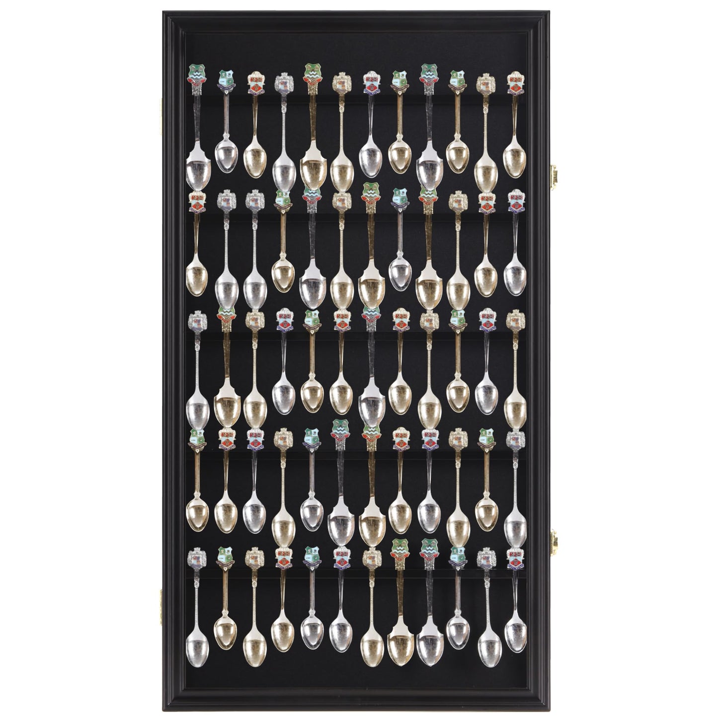 DisplayGifts 60 Souvenir Spoon Tea Spoon Display Case Rack Holder Wall Cabinet Collection Frame with UV Protection, Lockable Door (Cherry Finish)