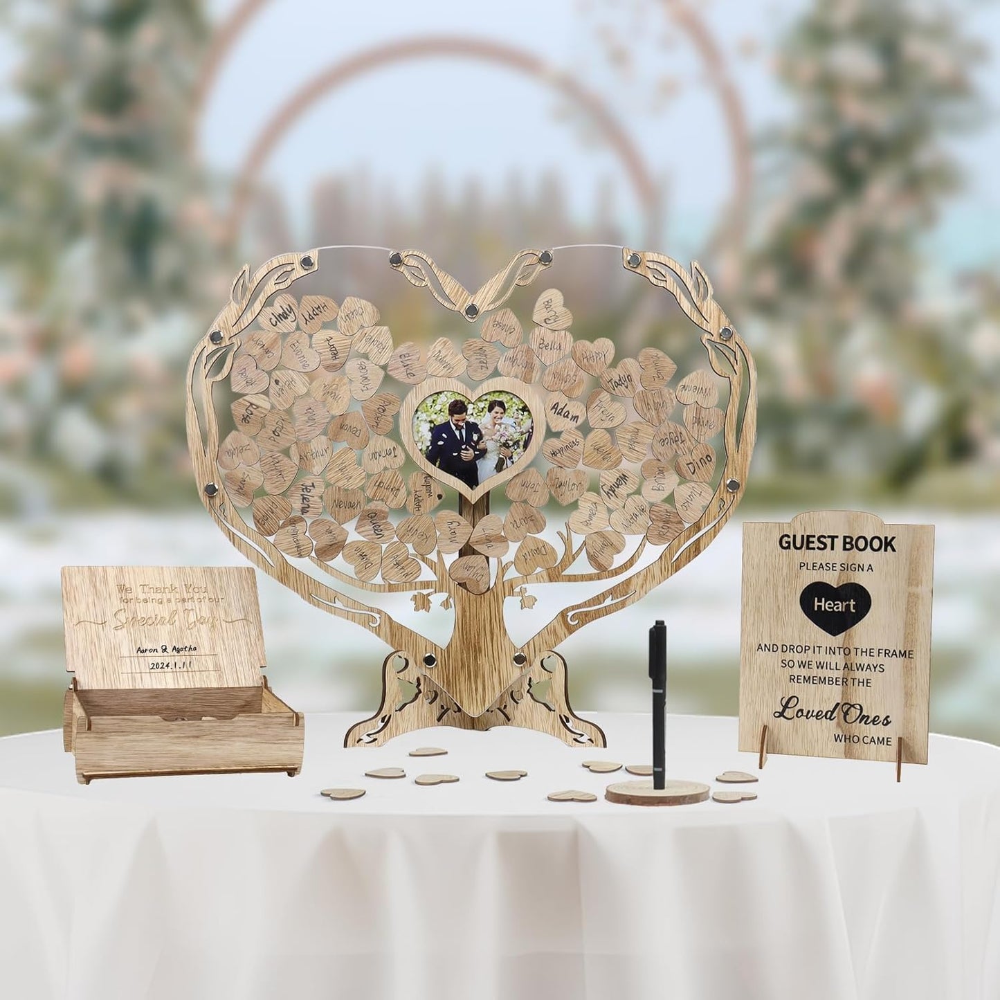 Heart Wedding Guest Book Alternative, Rustic Wooden Wedding Souvenirs with Heart Picture Frame, Heart Guest Book Drop Box, Personalized Decor Party Birthday