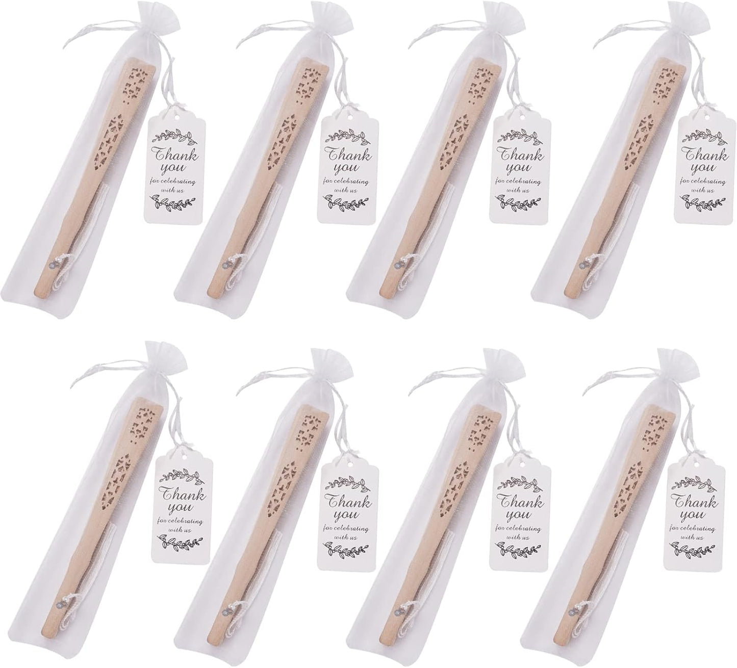 50 Sets Wooden Hand Fan Wood Handheld Folding Fans with Organza Bags and Thank You Tag and Tassels Wedding Party Favors