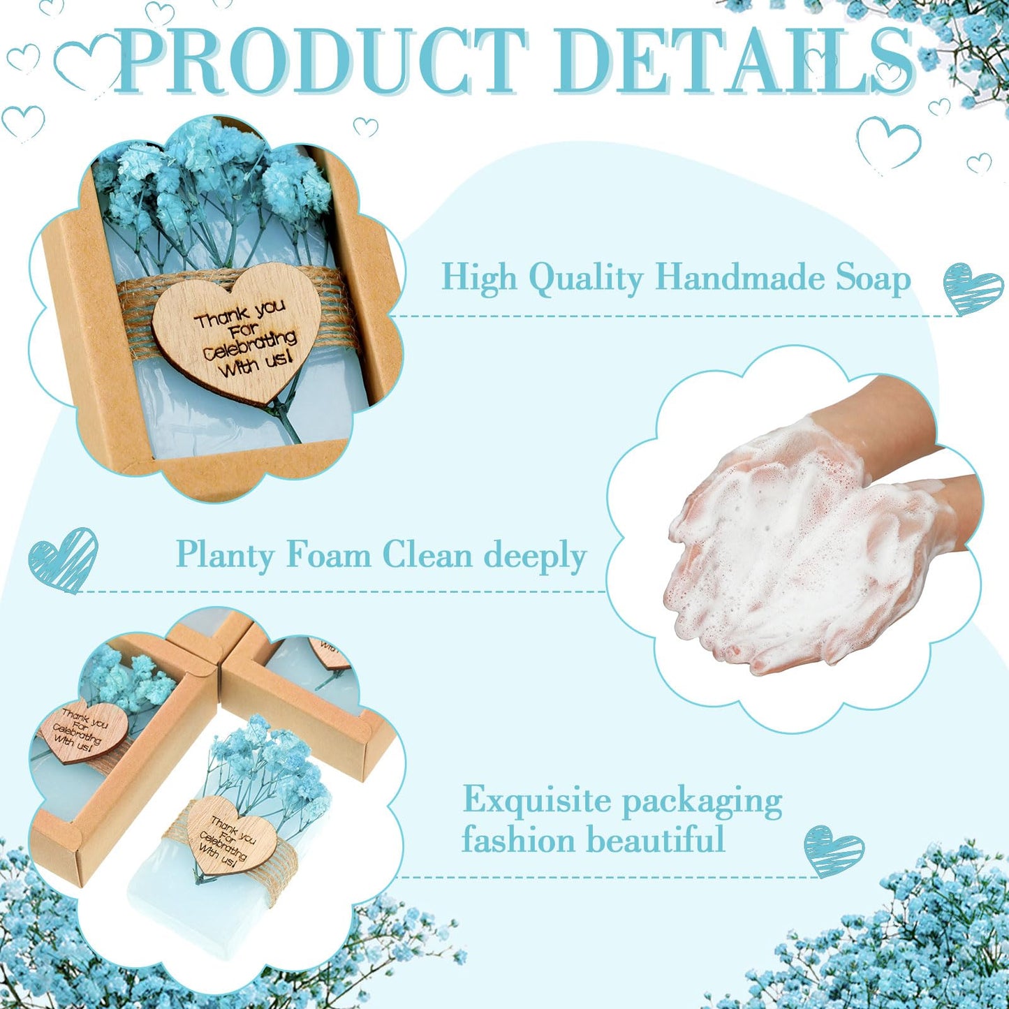 Demissle 30 Pcs Handmade Scented Soap Wedding Party Favors Gifts Bridal Shower Baby Shower Natural Soap Favors for Guests in Bulk for Wedding Souvenirs Engagement Party(White)