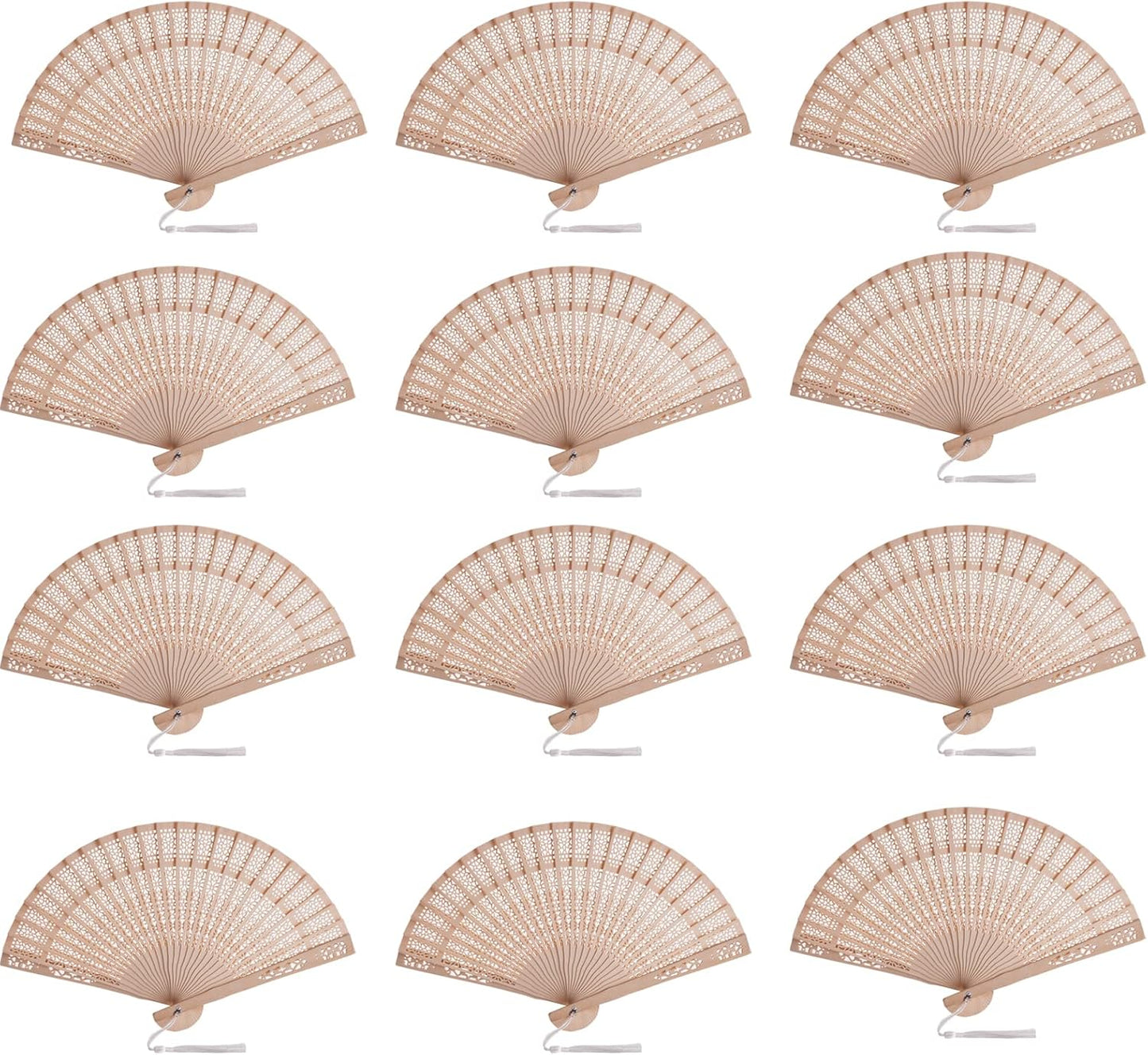50 Sets Wooden Hand Fan Wood Handheld Folding Fans with Organza Bags and Thank You Tag and Tassels Wedding Party Favors