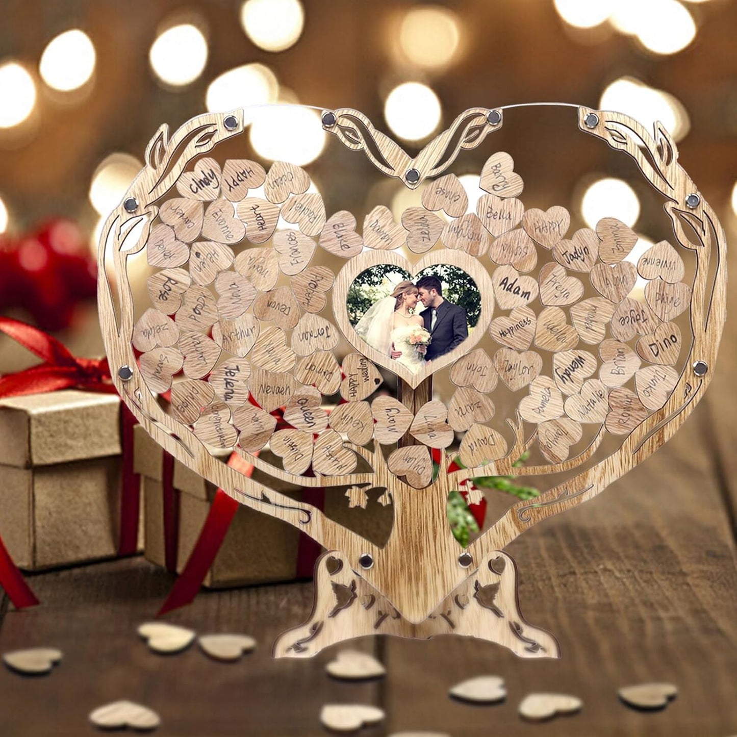 Heart Wedding Guest Book Alternative, Rustic Wooden Wedding Souvenirs with Heart Picture Frame, Heart Guest Book Drop Box, Personalized Decor Party Birthday