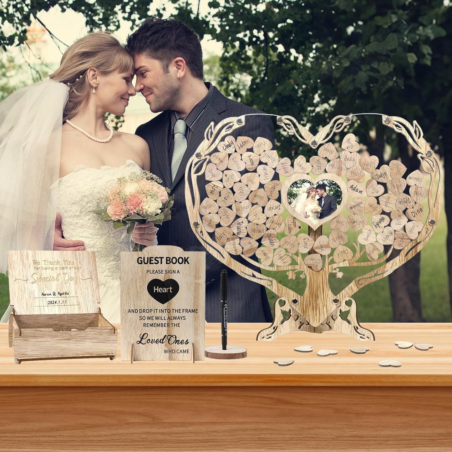 Heart Wedding Guest Book Alternative, Rustic Wooden Wedding Souvenirs with Heart Picture Frame, Heart Guest Book Drop Box, Personalized Decor Party Birthday